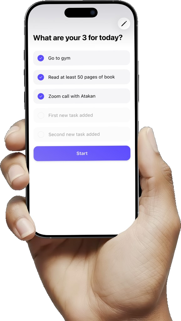 Hand holding iPhone showing Tody planning screen
